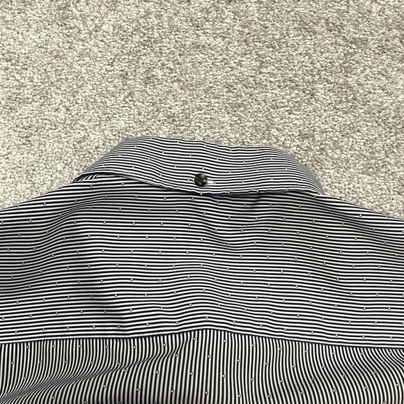 Construct Pinstripe Dress Shirt Men Large Blue Button Down Long Sleeve Flip Cuff - Picture 5 of 14